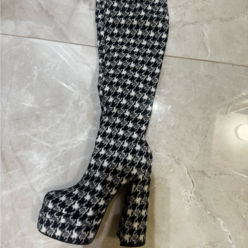Fashion Nova Black and White Over the Knee Boots